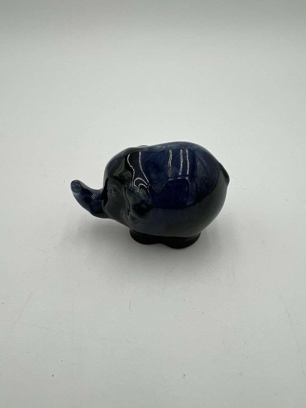 Vintage Blue Mountain Pottery Elephant Figurine Canada Blue Glaze Original Label